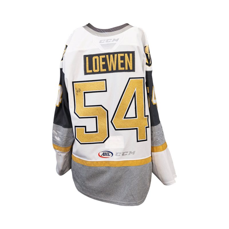 54 jermain loewen game worn signed white jersey 658