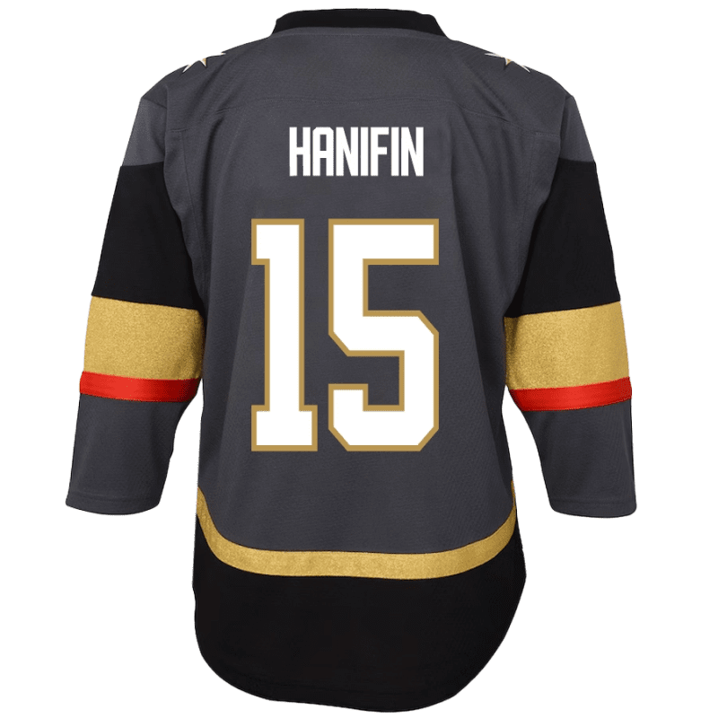 VGK Fanatics Breakaway Youth Gray Hanifin Jersey Back