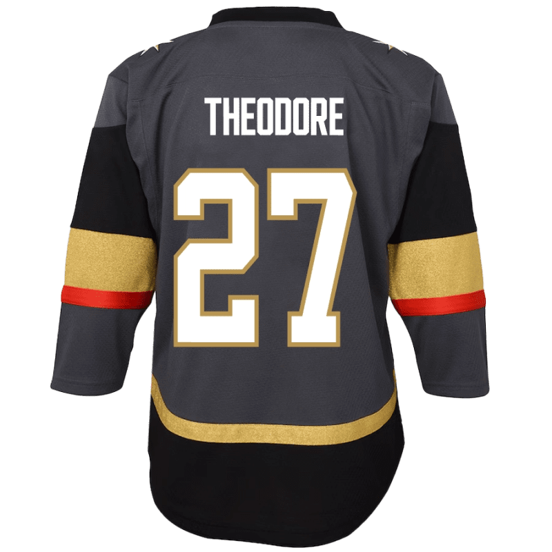 VGK Fanatics Breakaway Youth Gray Theodore Jersey Back