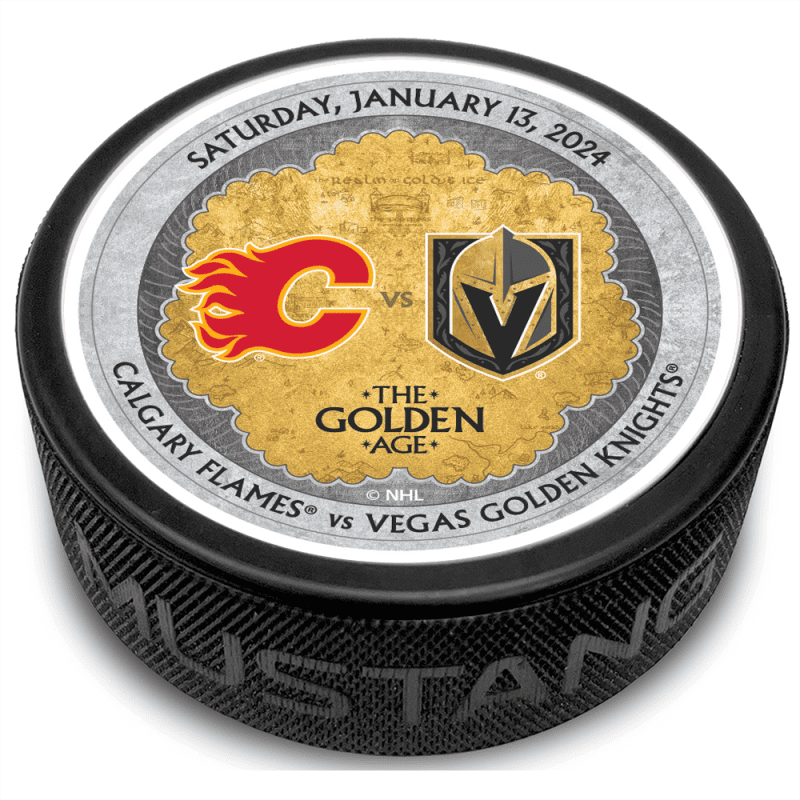 cgy vs vgk gameday puck 1 13 2024 black each 256