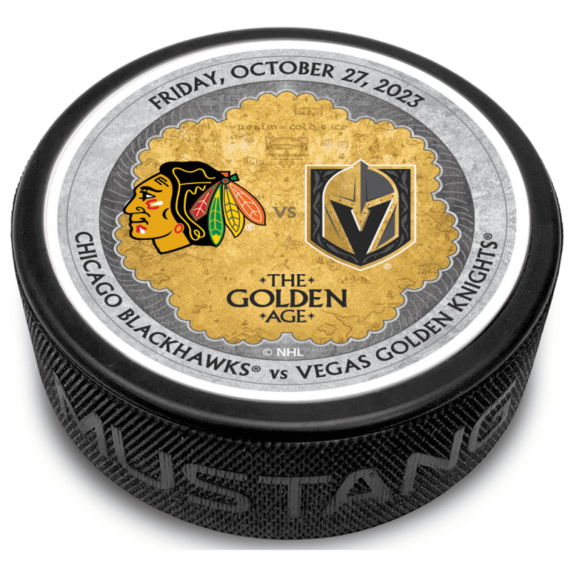 chi vs vgk gameday puck 10 27 2023 black each 706