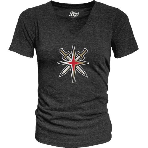 Dark gray V-neck Vegas Golden Knights Women’s Alternate Logo Junior Mascot Tee