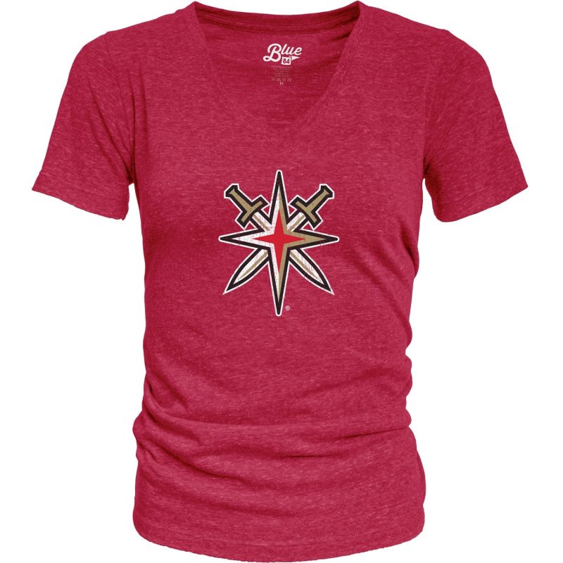 Red t-shirt with star logo and crossed swords from Golden Knights Women’s Alternate Logo Junior